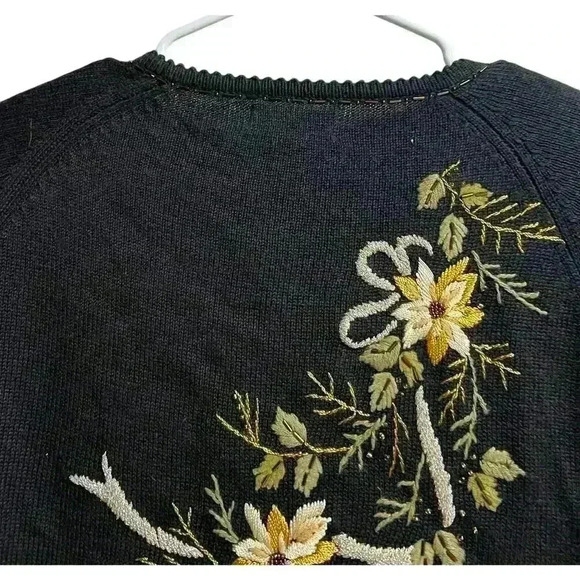 Tiara International Sweater Cardigan Small Black Embroidery Beaded - Picture 12 of 13